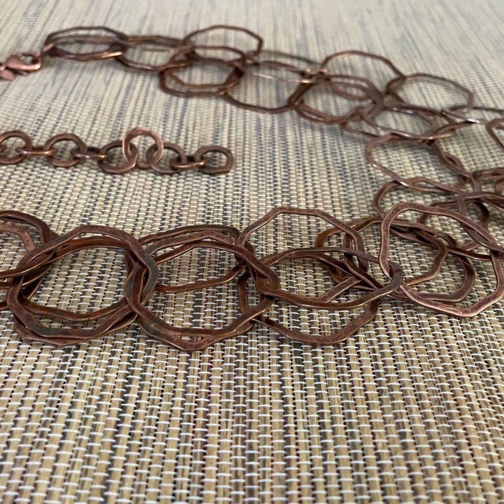 Copper Linked Necklace Geometric Statement Collar - image 7